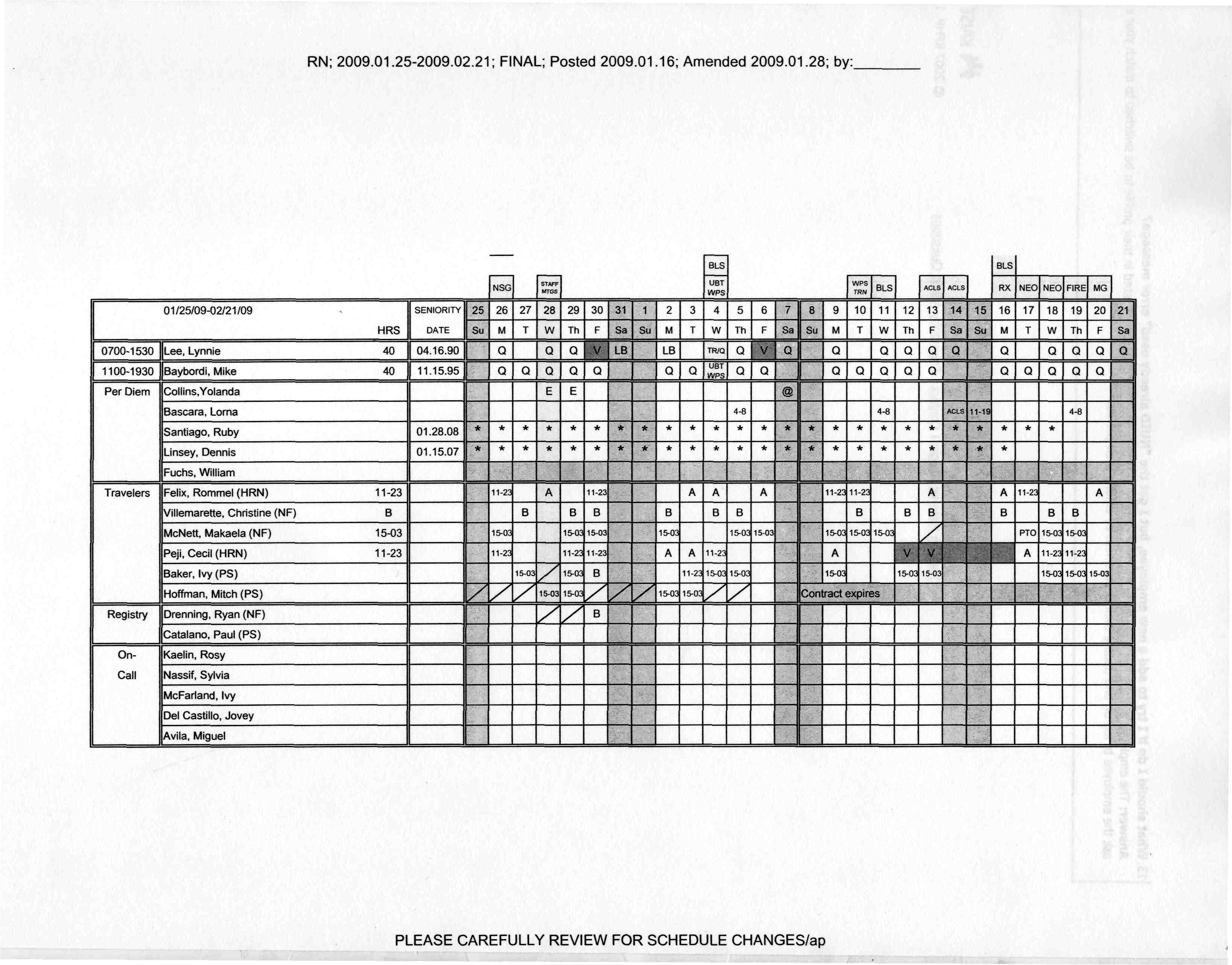 Nursing Schedule